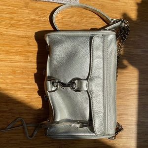 Rebecca Minkoff Mini MAC Crossbody Clutch Silver Metallic Festival Purse